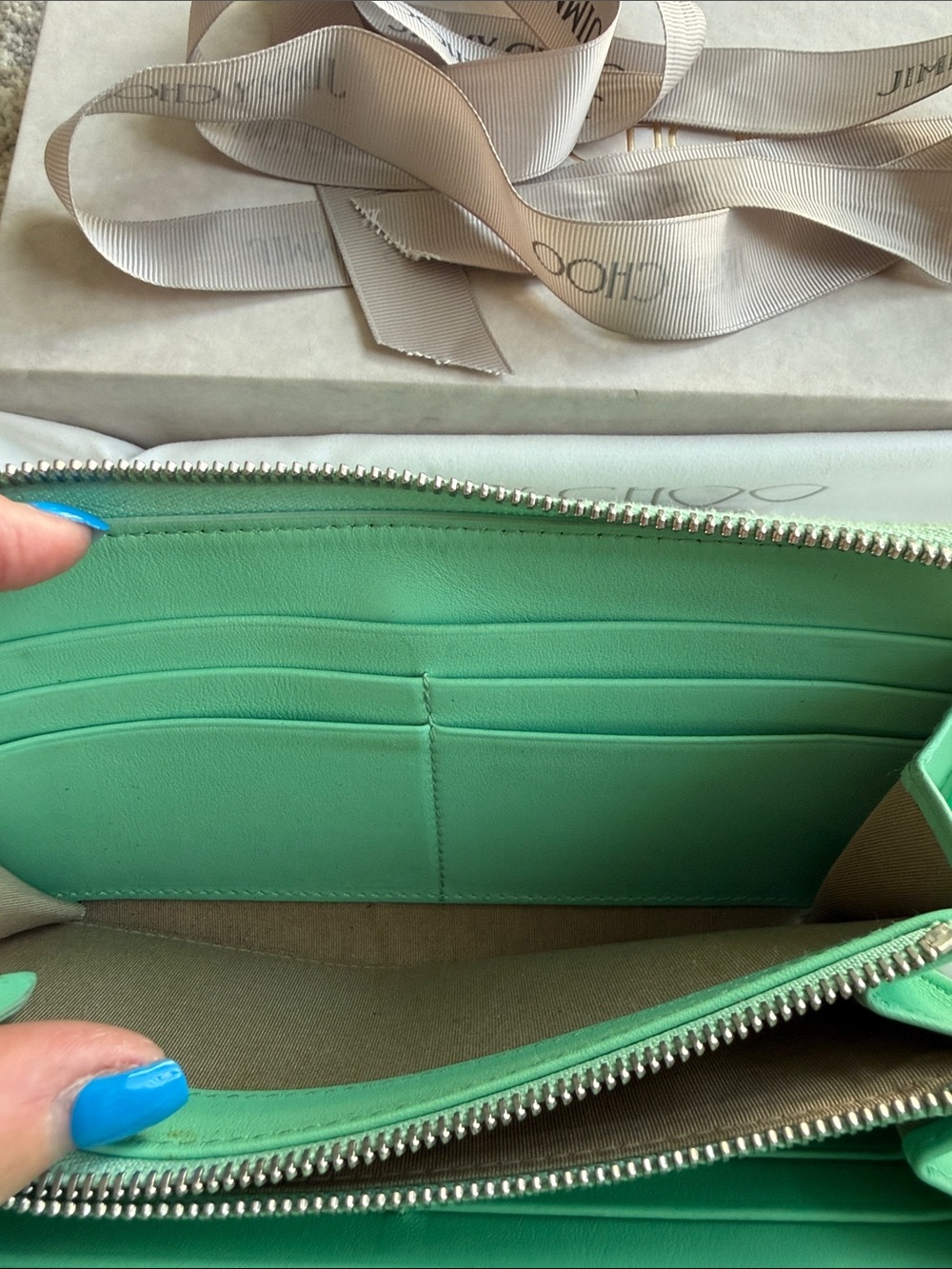 Jimmy Choo Green Python-Embossed Zip Around Wallet - Picture 9 of 10